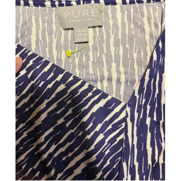 Pure Collection Wrap Midi Dress Women’s Size 4 Blue Silk Short Sleeve V-Neck - Picture 4 of 6